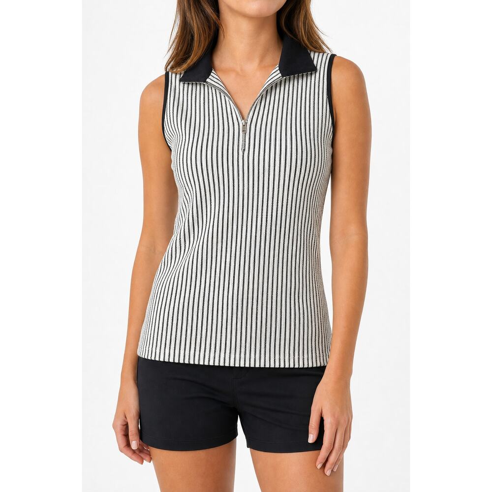 Tail Tech Golf Sleeveless 1/4 Zip Striped Polo Top Womens S